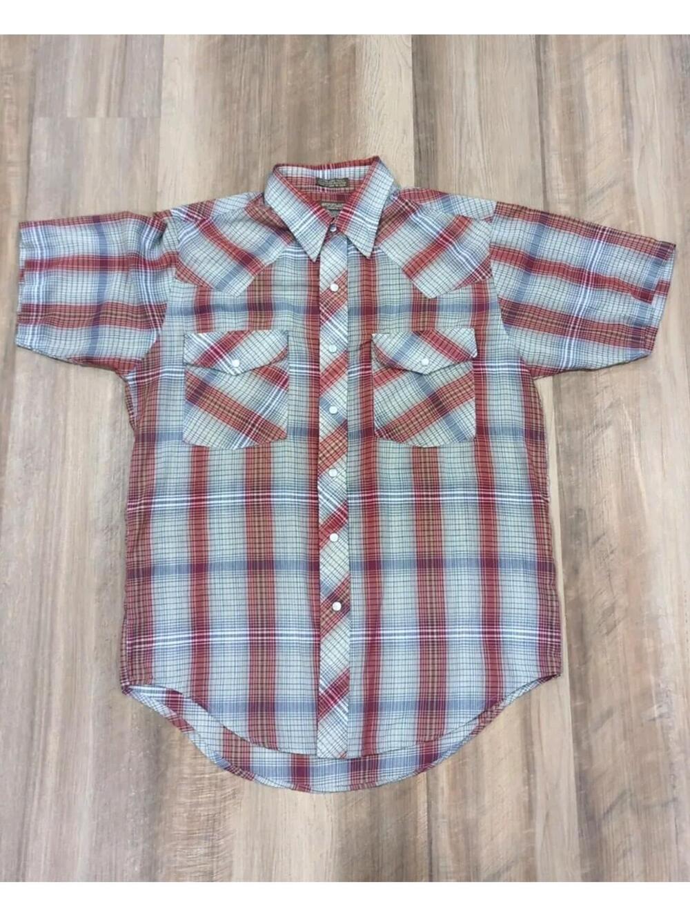 Outlaw Western Wear Mens Size Med  Pearl Snap Shirt Striped Short Sleeve Red